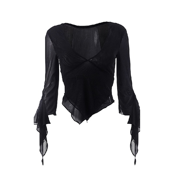 Sheer Qtr. Sleeve Ruffle Blouse ♡ - Picture 2 of 4